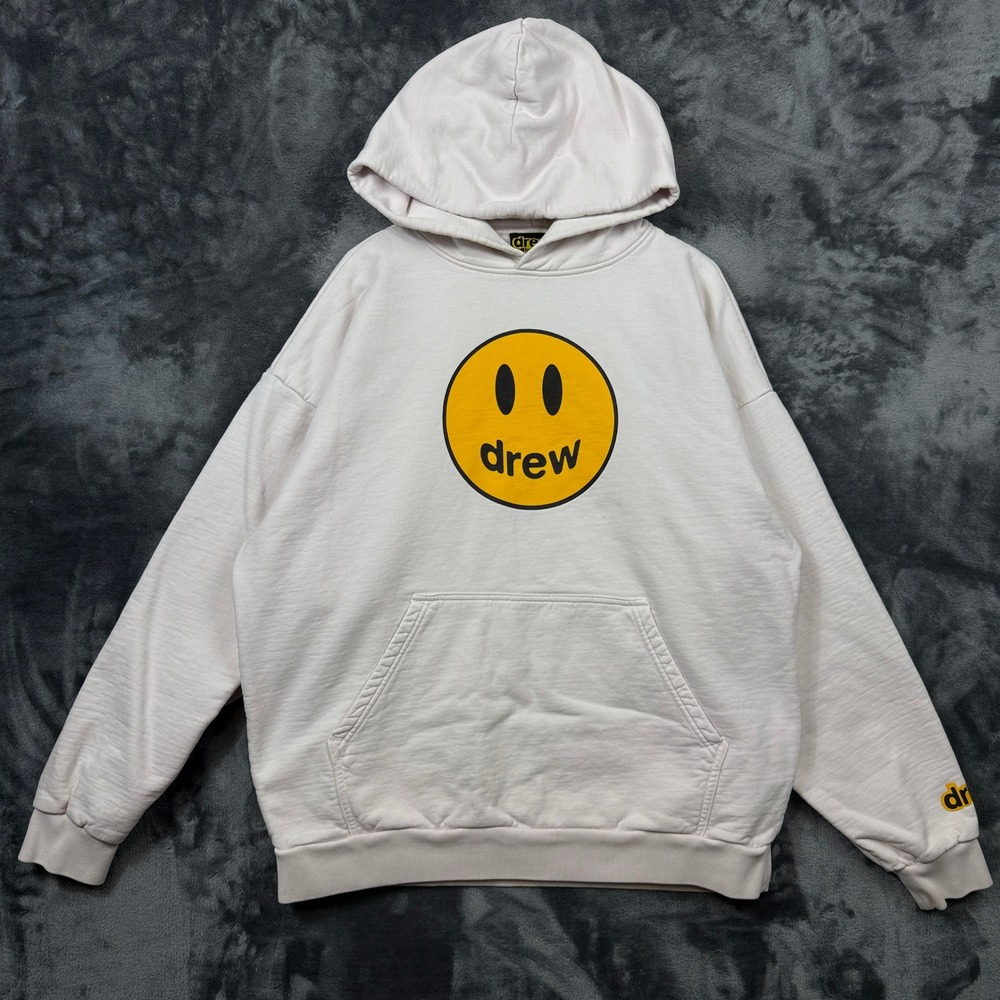 Drew House Mascot Hoodie Mens Medium Cream Yellow Smiley Face Streetwear Logo